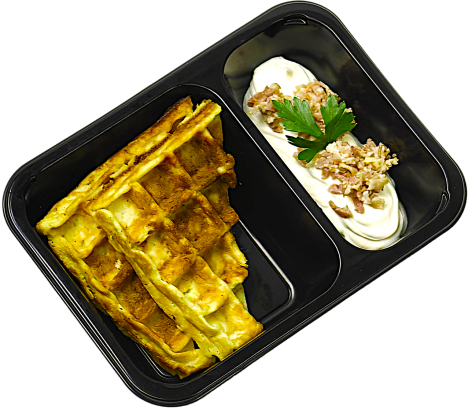 Картофельные вафли с беконом и творожным сыром