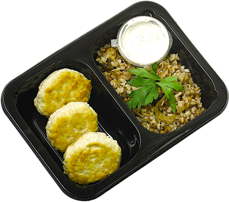 Куриные котлеты с гречкой, грибами и грибным соусом