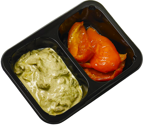 Говяжья печень в сливочном соусе и печеным перцем